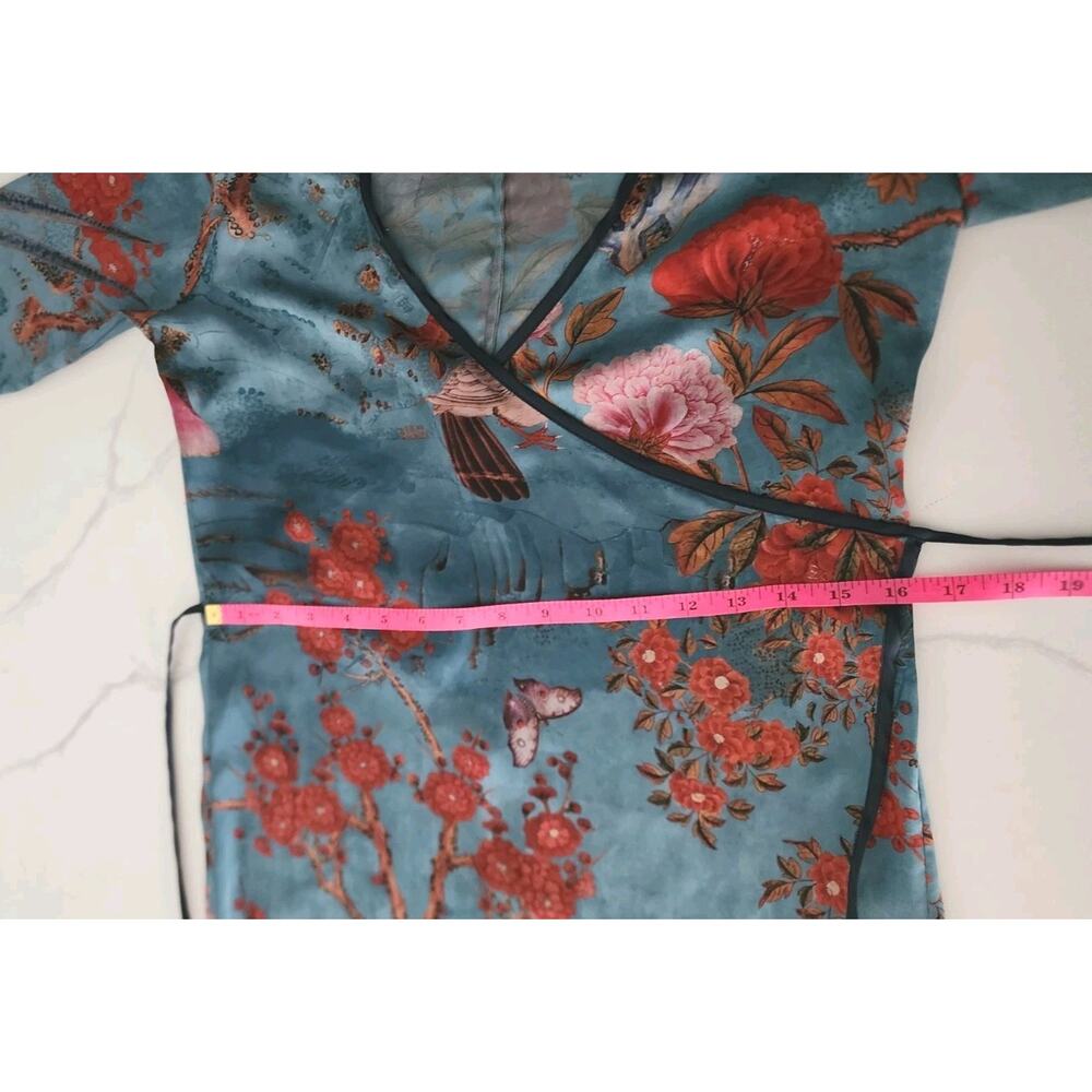ZARA Teal Asian Inspired Kimono Long Wrap Duster Size Small 2740/745 - Picture 8 of 8